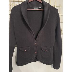 Bay Studio Black Knit Cardigan Sweater Shawl Collar Button Front M
